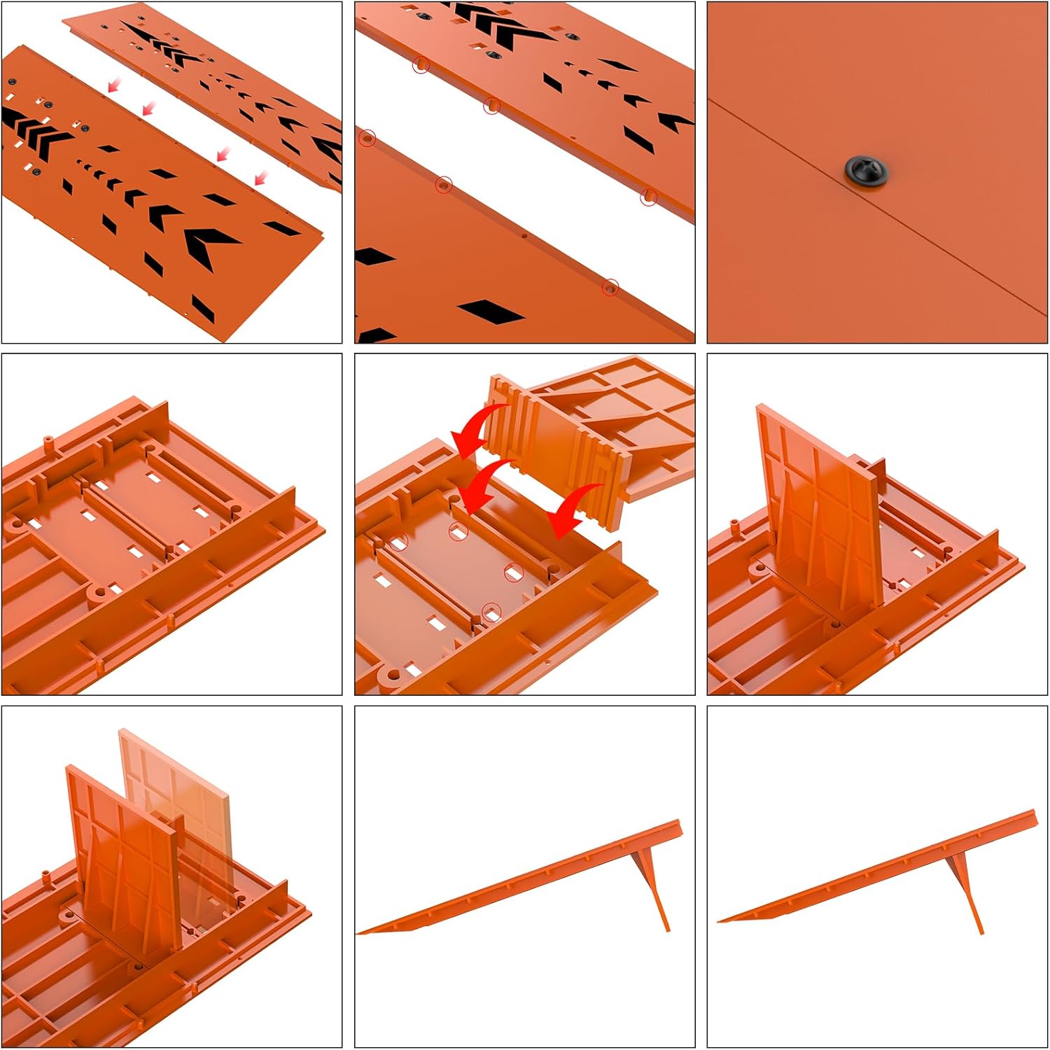 Foldable RC Jump Ramp, Takeoff Board Stunt Set for 1/12 1/14 1/16 1/18 1/24 Remote Control Cars, High-Strength Quick Assembly Foldable RC Jumping Ramp (Orange-Widened)