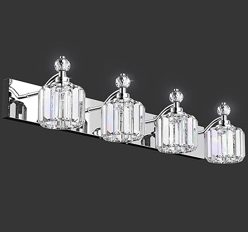 Miniatura 1 de Lámpara de tocador de baño de 4 luces, accesorios de iluminación de baño de cristal sobre espejo con base E12 de 60 W (máx.), 56 piezas de lámina de