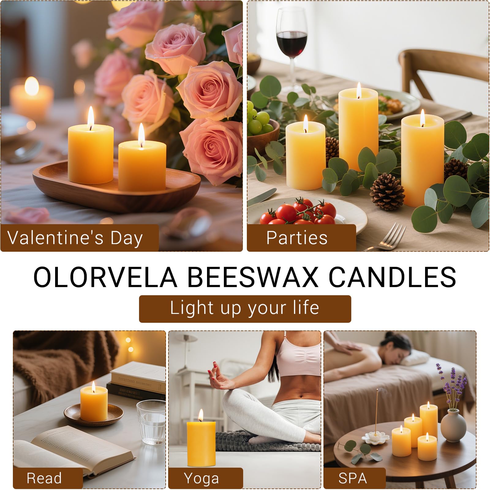 olorvela 2x3 Inch Natural Beeswax Pillar Candles -100% Pure Beeswax Candles 2 Pack-40 Hour Burn Time,Unscented Bees Wax Candles for Home Decor,Prayer,Christmas,Party
