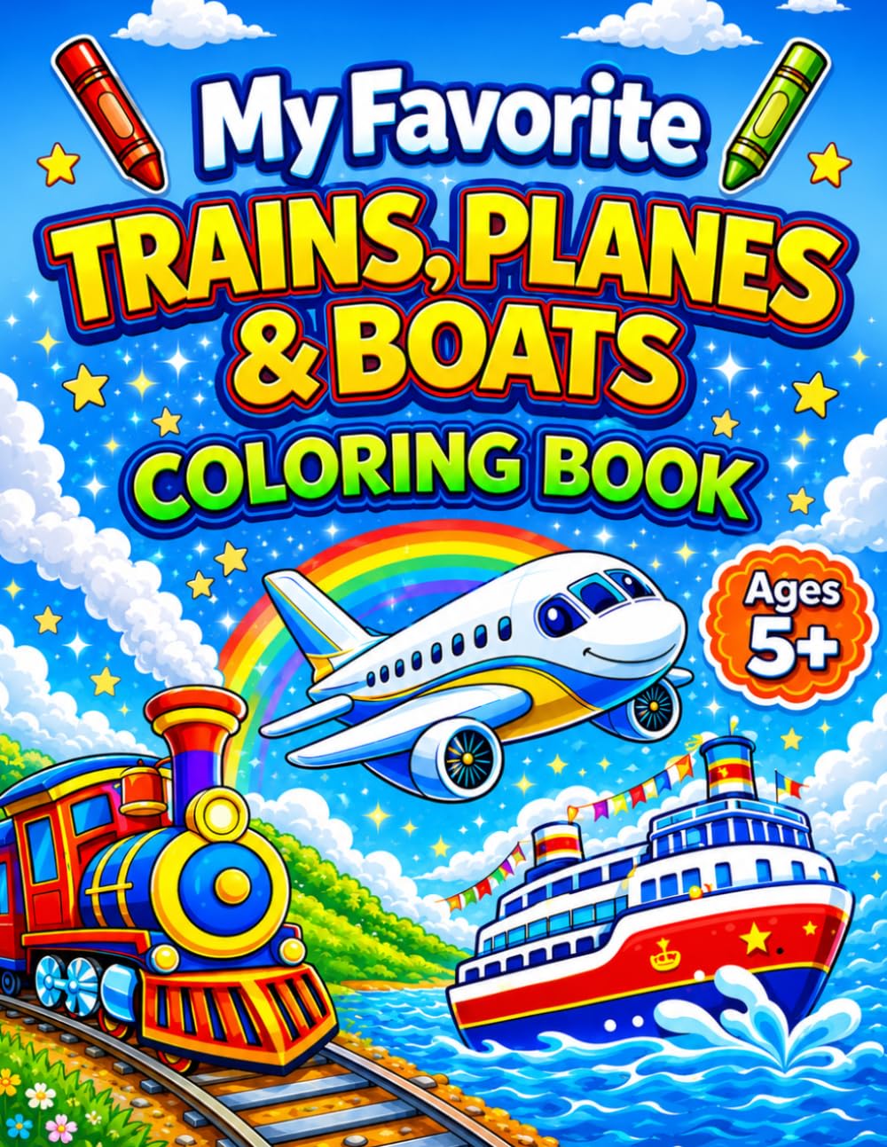 My Favorite Trains, Planes & Boats Coloring Book for Ages 5+ (My Favorite Things That Go Coloring Books)