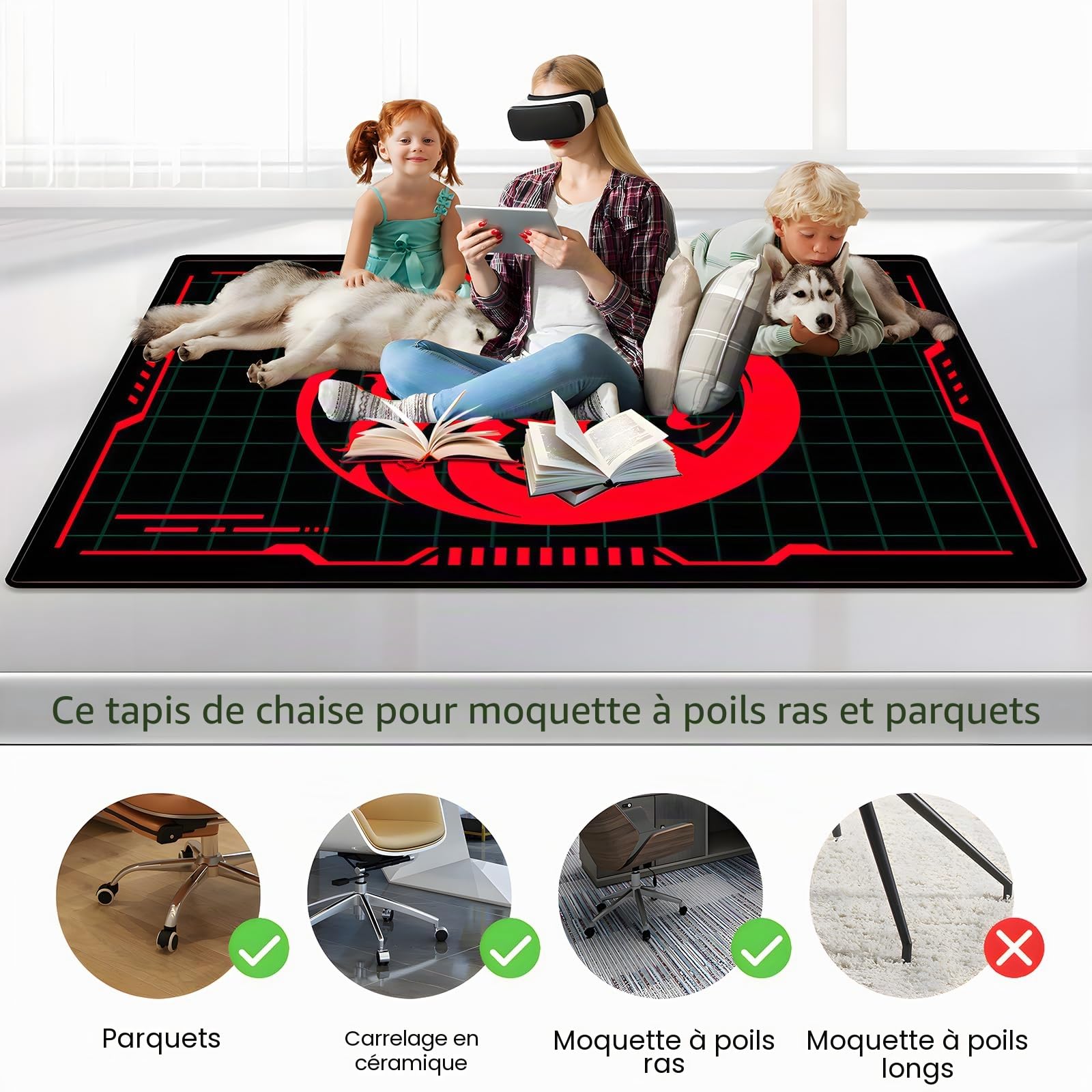 Tapis de protection de sol pour chaise de bureau, 160 cm x 130 cm, convient pour les sols en bois dur et en carrelage. Le tapis de protection convient aux chaises dans les bureaux, les salles
