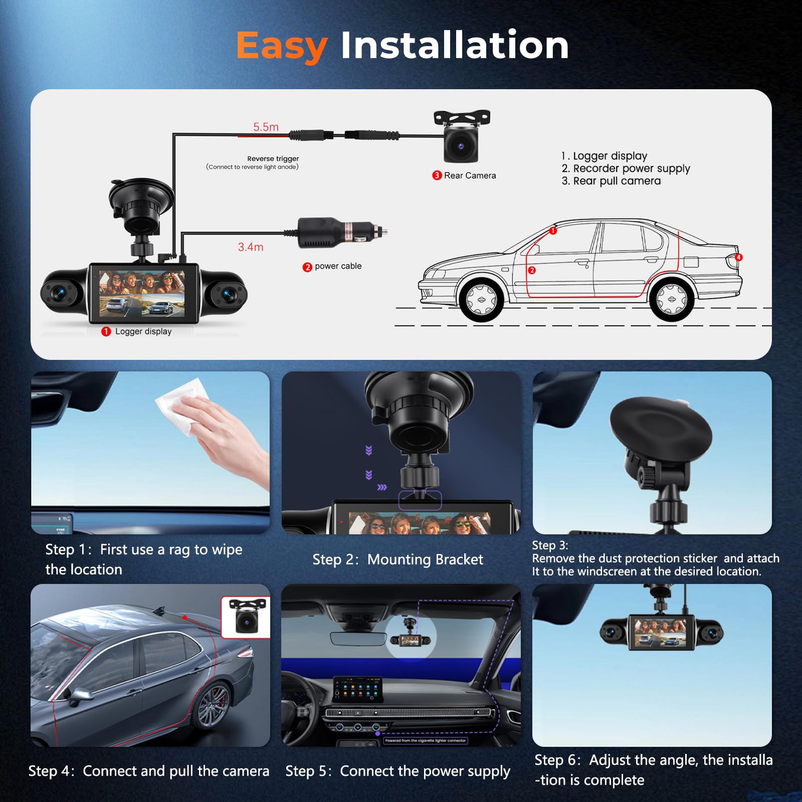 Hikity Dashcam 2K con Pantalla IPS de 3 Pulgadas, Grabación en Bucle, Visión Nocturna, Sensor G, Línea de Ayuda al Aparcamiento, Tarjeta TF de 64 GB, Wi-Fi y Control Mediante Aplicación