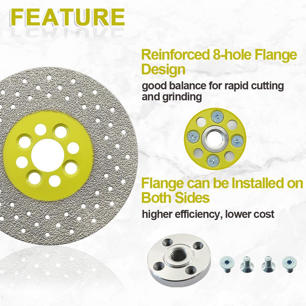 Disque Diamant 125mm Double Face Coupe et Meulage Lame Scie Brasé Sous Vide pour Marbre Granit Béton Porcelaine Carrelage M14 Filetage SANLEETEK