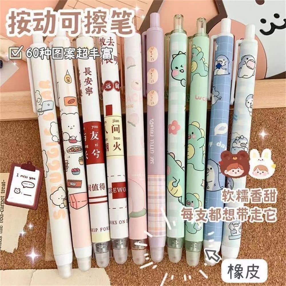 Jinshining Penna cancellabile 2 penne gel colori casuali penne gel blu 0,5 mm penne a stampa cartoni animati carino accessori per ufficio scuola forniture per ufficio, penne a sfera, penne a sfera