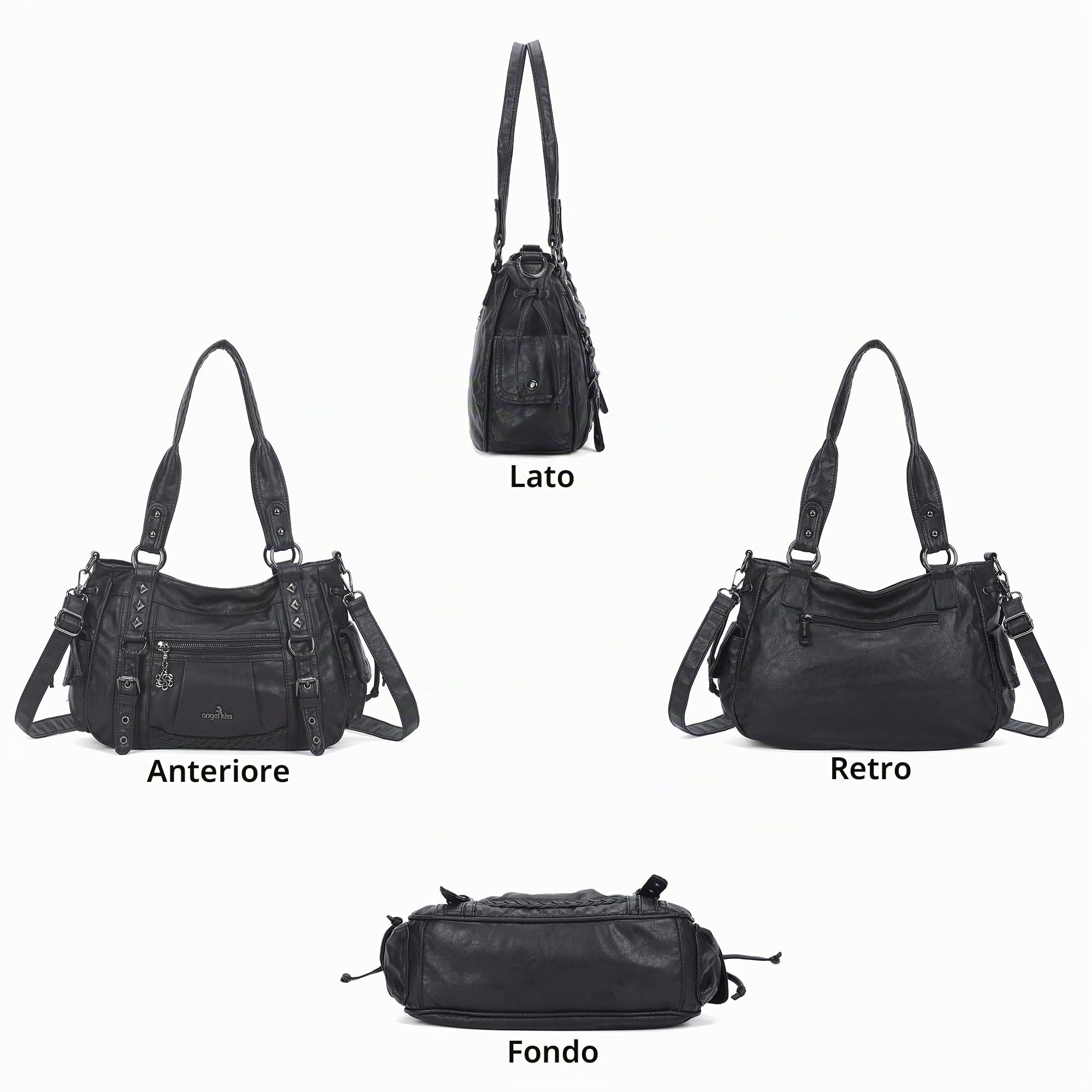 Angel Kiss - Borsa a tracolla da donna multi tasca retrò , hobo, a sacchetto, tote