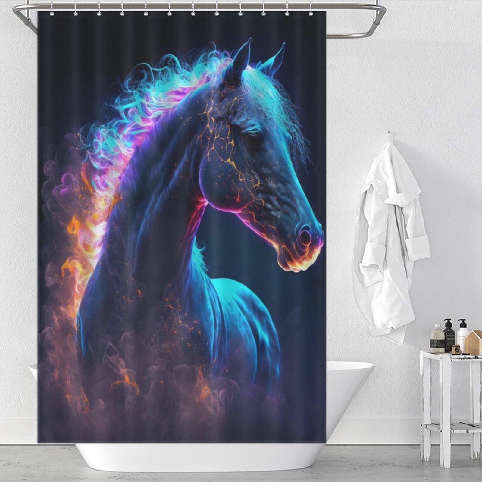 Rideau de douche cheval galaxie rideau de bain imperméable lavable tissu polyester 48x72