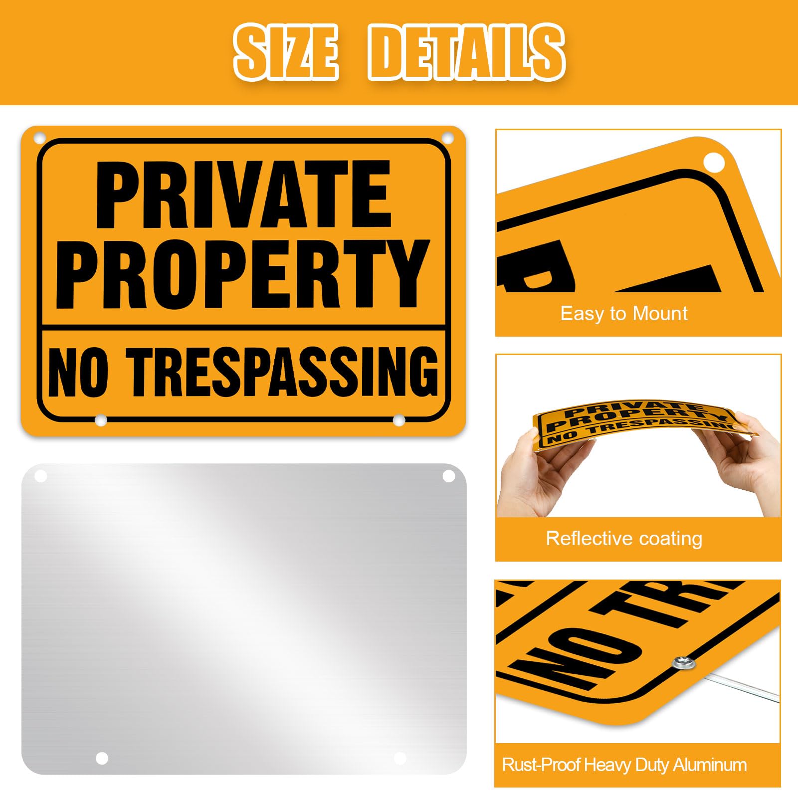 Zonon Lot de 6 panneaux en métal « No Trespassing » - 30,5 x 20,3 cm - Panneaux de propriété privée avec piquet en H réfléchissant en aluminium - Résistant aux intempéries - Pour extérieur - Facile à