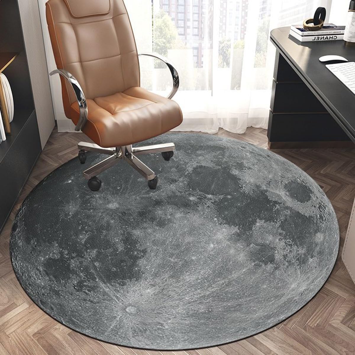 Round Office Chair Mat, Hardwood/Tile Floor Round Area Rug Anti-Slip Computer Gaming Chair Mat, Rolling Chair Desk Mat Floor Protector, Nonslip Desk Chair Mat Washable(Brown,47inch/1200cm)