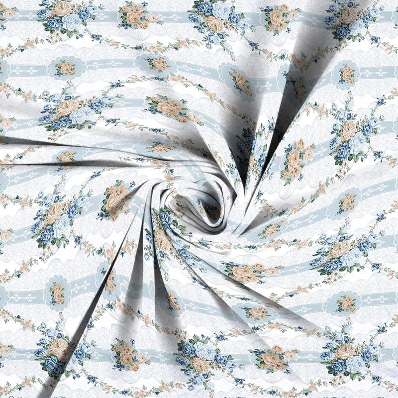 Image of Premium Cotton Fitted Bedsheet King Size Bed with 2 Pillow Covers | All Around Elastic | 220 TC | Wrinkle Free & Breathable | Deep Pocket Fits Mattress Upto 10 Inches | Bed Cover- Blue Floral