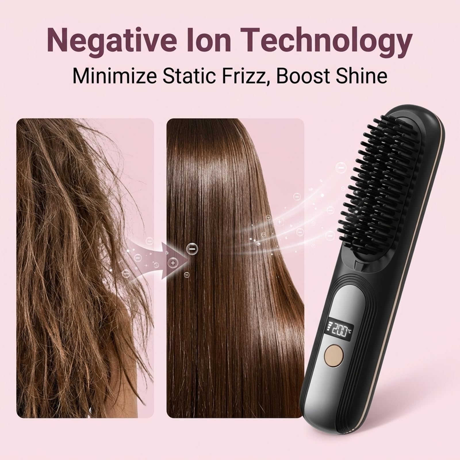 Spazzola Lisciante per Capelli Spazzola Lisciante Senza Fili Pettine per Riscaldamento Elettrico Riscaldamento Rapido 4 Livelli di Temperatura con Display a LED, per Viaggi e Uso Domestico