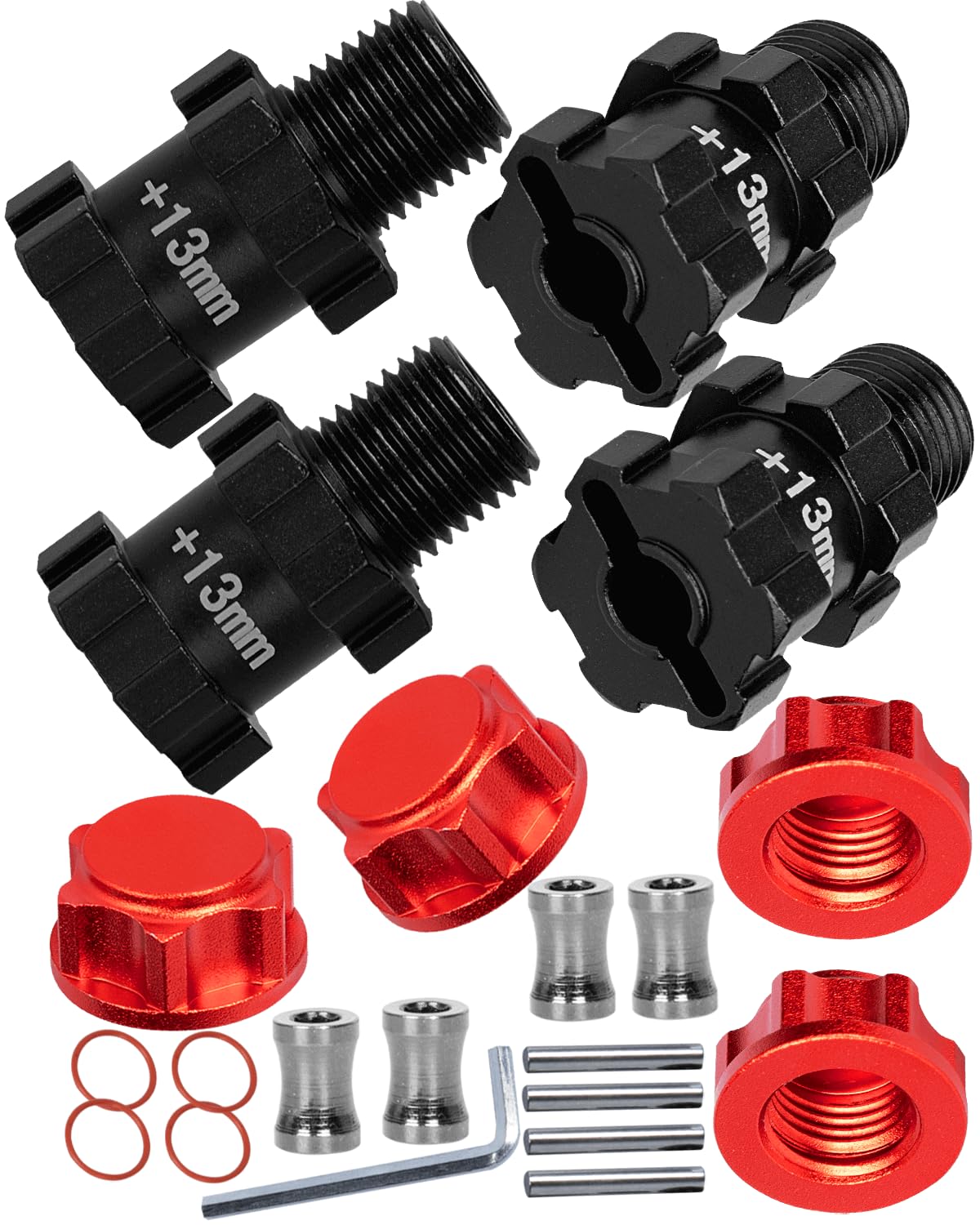 RCHuiWow RC 13MM Extended Wheel Hub Drive 14MM to 17MM w/Anti-dust Cap Nuts 17MM Upgrades Part for 1/10 Senton/Granite/New Big Rock/Vorteks/Infraction 3S,Senton/Granite Mega550,Black & Red