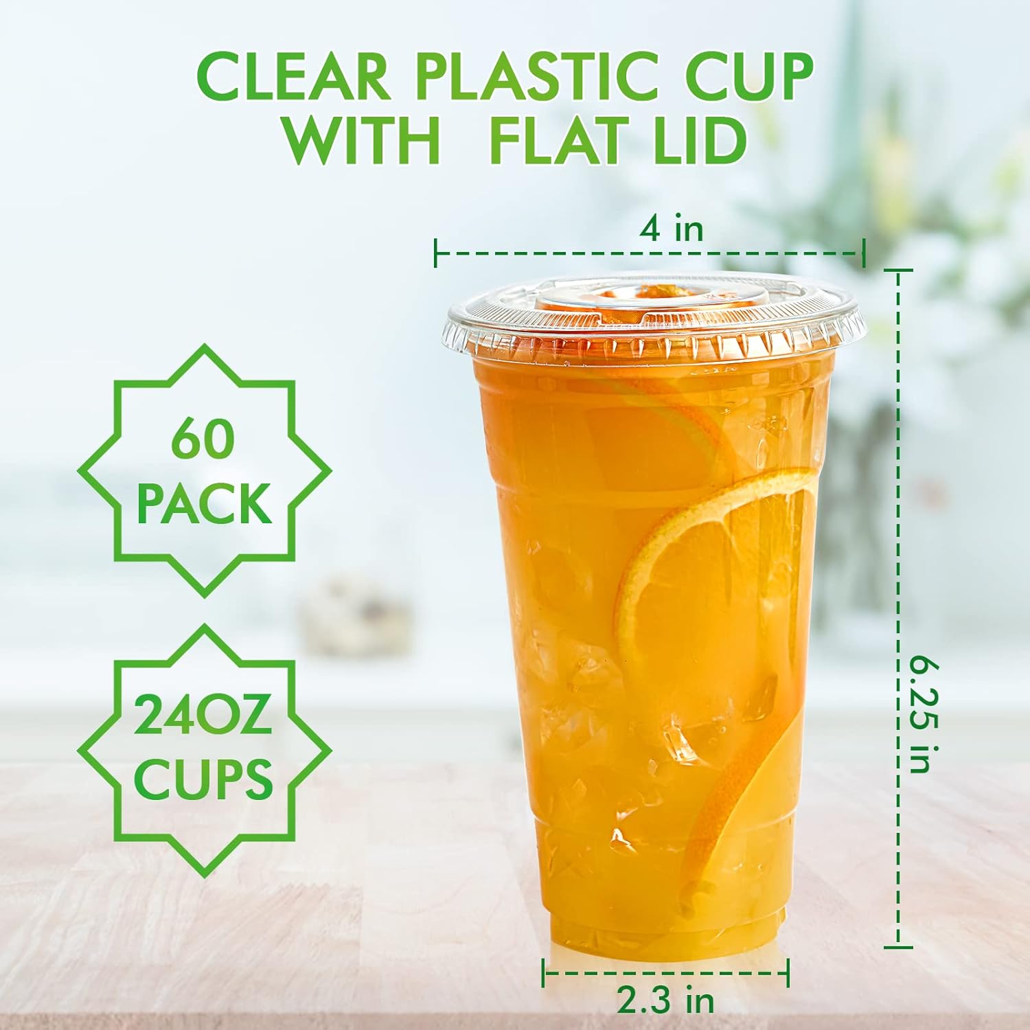 Lilymicky 60 Sets 24 oz Clear Plastic Cups With Flat Lids, 24 Ounce Disposable Drinking Cups With Lids for Ice Coffee, Smoothie, Slurpee, or Any Cold Drinks - Image 6