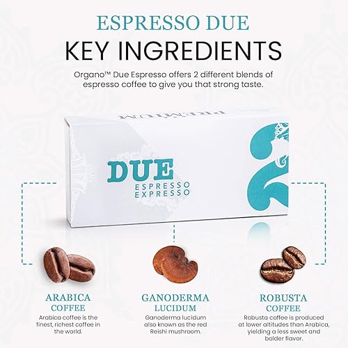 Miniatura 4 de ORGANO Espresso DUE Cápsulas de café - Ganoderma Lucidum - Granos de café arábica - Café Robusta - Sin azúcar y sal - 10 porciones (1 cápsula 0.19