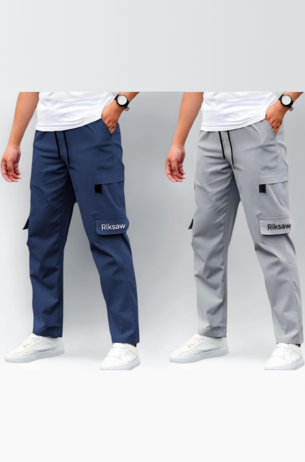 Men's Cargo Polyester Pants for Men || Regular Fit Mid Rise Cargo Joggers Solid Pants (Pack of 2) (CG_03 Combo)