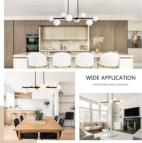 Miniatura 7 de Jonsi Lámpara de comedor sobre mesa, lámparas de mediados de siglo para comedor, candelabro moderno negro, 8 luces de globo lineal, lámpara de techo