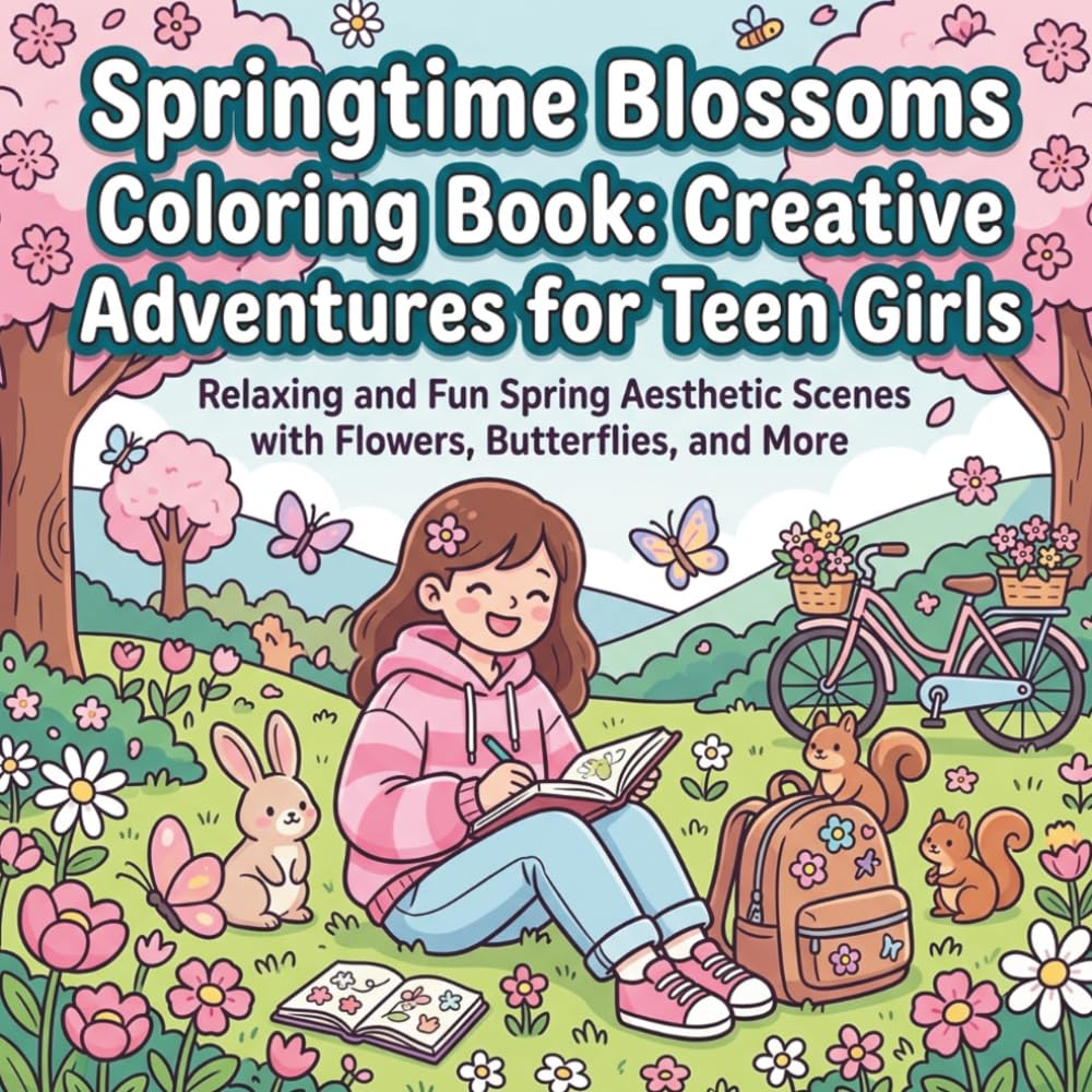Springtime Blossoms Coloring Book for Teen Girls: Cute, Relaxing Flowers, Fashion, and Cozy Spring Scenes for Stress Relief: 40 Fun and Easy Designs ... Scenes for Relaxation and Stress Relief