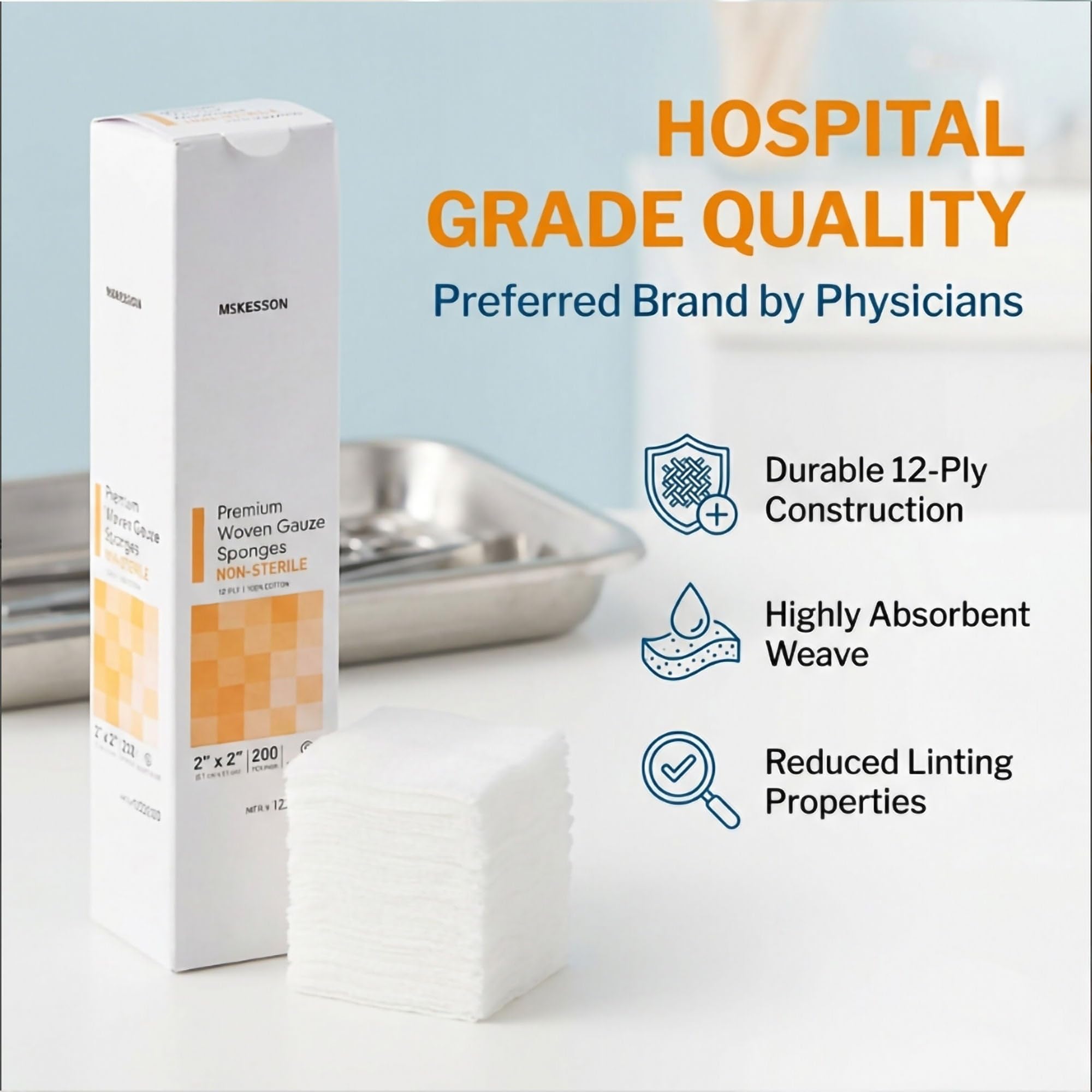 McKesson Premium Woven Gauze Sponges, Non-Sterile, Cotton, 2 x 2 in, 1 pk — Amazon image 2