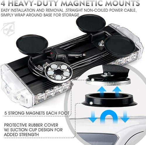 Miniatura 6 de Xprite Barra de luz estroboscópica intermitente de aluminio de 18 pulgadas, montaje magnético de alta resistencia, luces LED ámbar de advertencia de