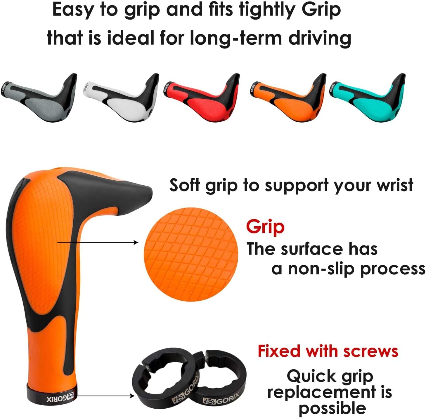GORIX Bike Ergo Grips Bar End Cycle Lock On Handlebar Mountain Bicycle MTB (GX-849AD3-L1-G2(Global Edition))