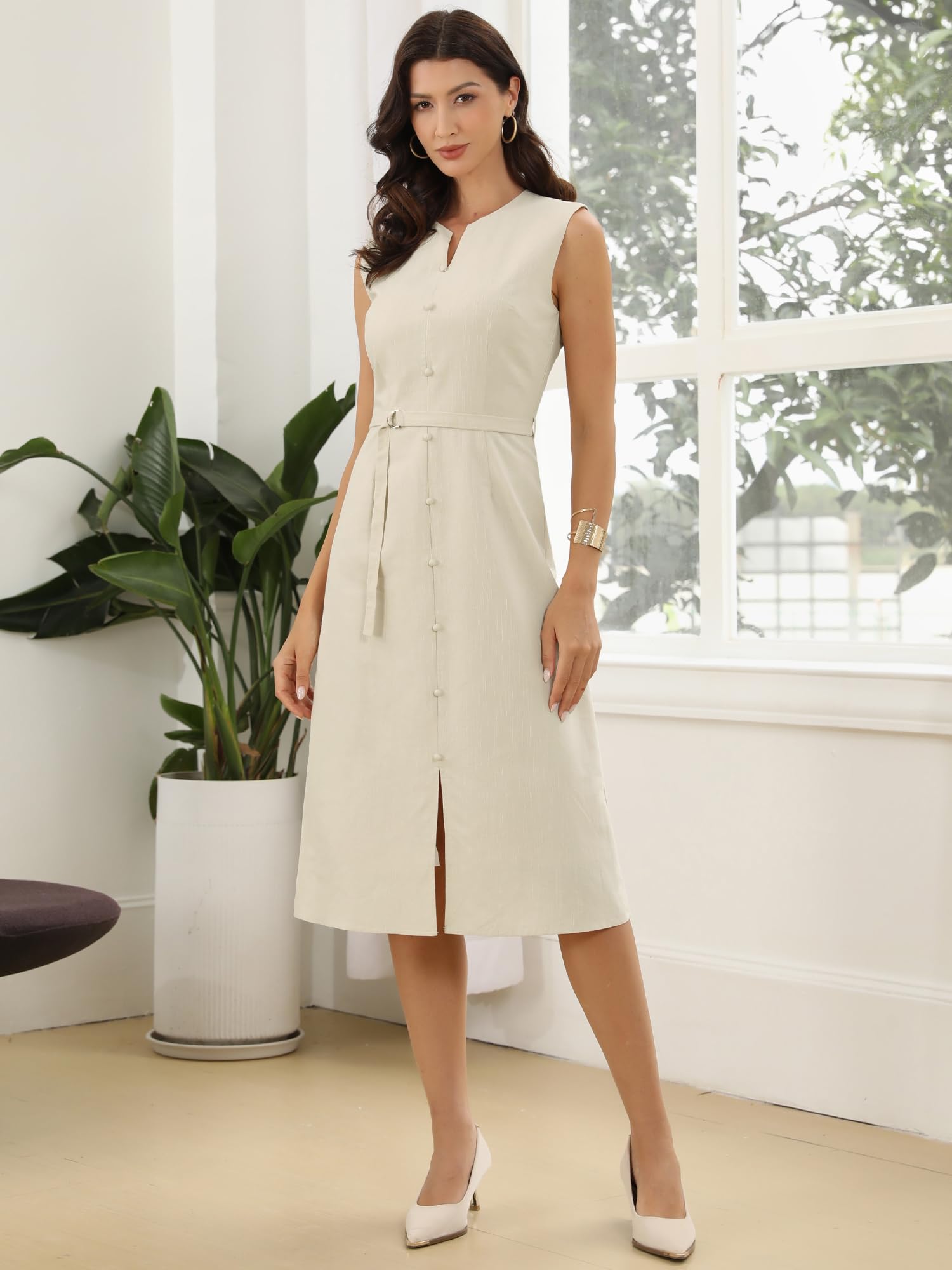 Allegra K Robes en Lin Femmes sans Manches Col Rond