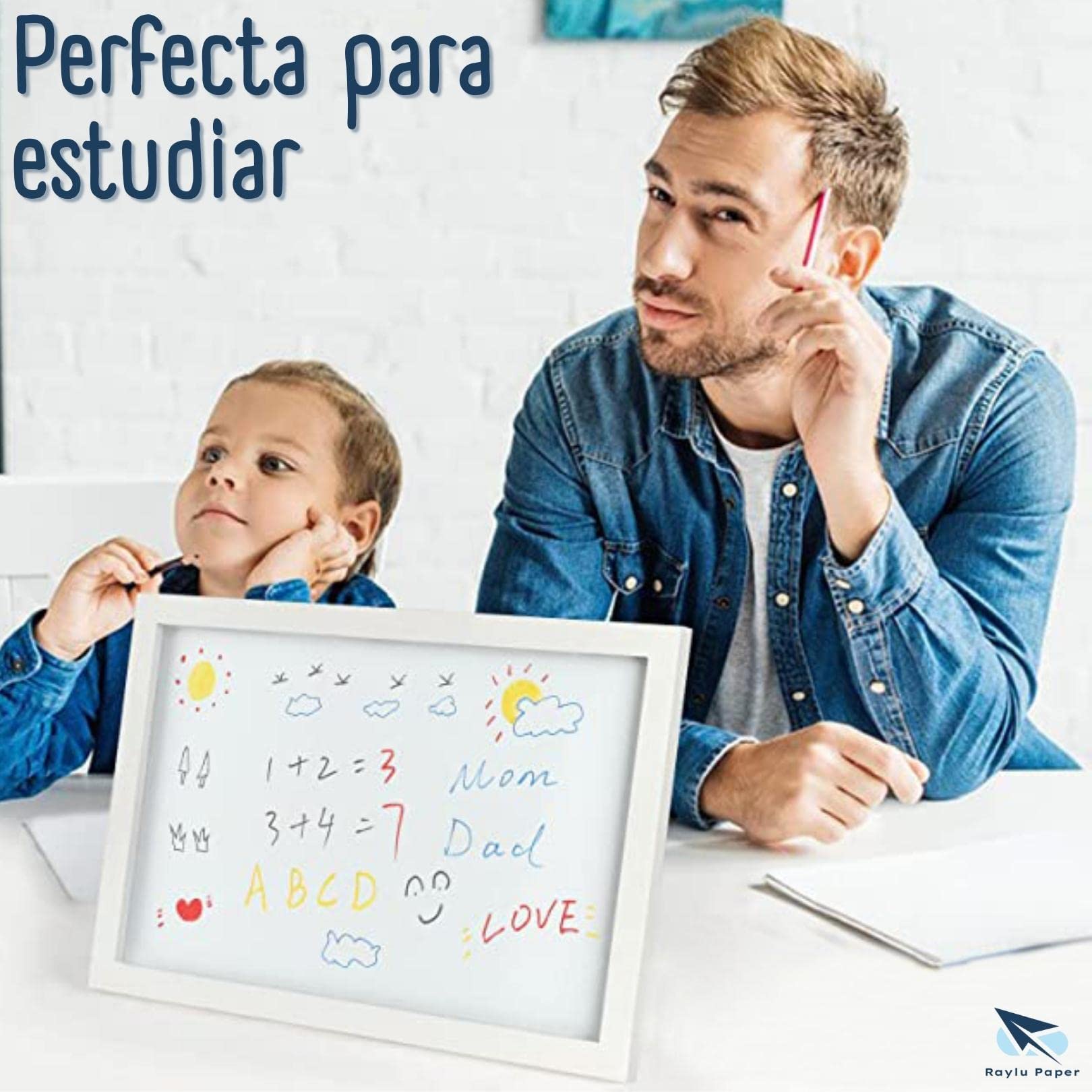 Pizarra blanca magnética con marco de madera blanca 60x40 cm borrado en seco imanes