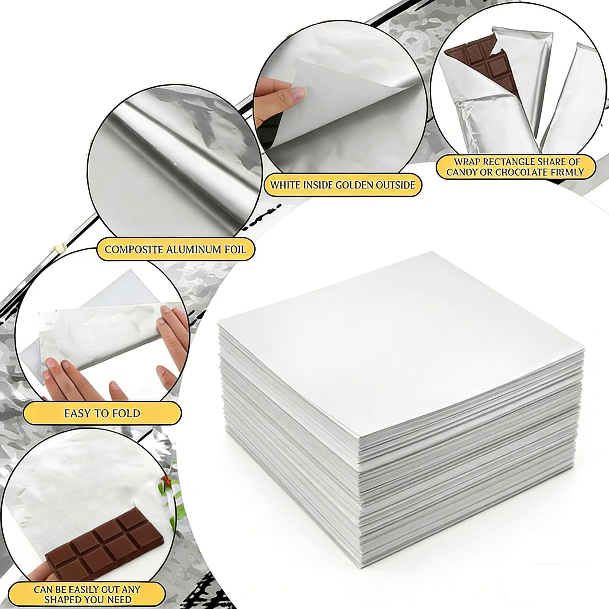 500 Confezioni per Barrette di Cioccolato in Lamina, per Barrette di Cioccolato Fatte in Casa, Caramelle, Regali per Feste | Confezionamento Alimentare Riutili(Size:9.84×7.08in(25×18cm),Color:Oro)