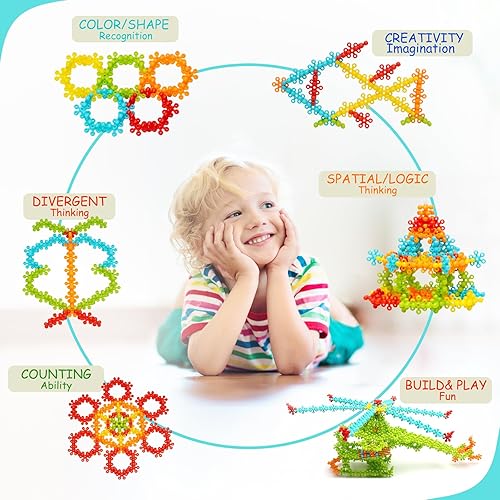 Miniatura 2 de COUOMOXA Juego de 500 piezas de bloques de construcción entrelazados con clip, juguete educativo STEM temprano para niños y niñas de 3, 4, 5, 6, 7,