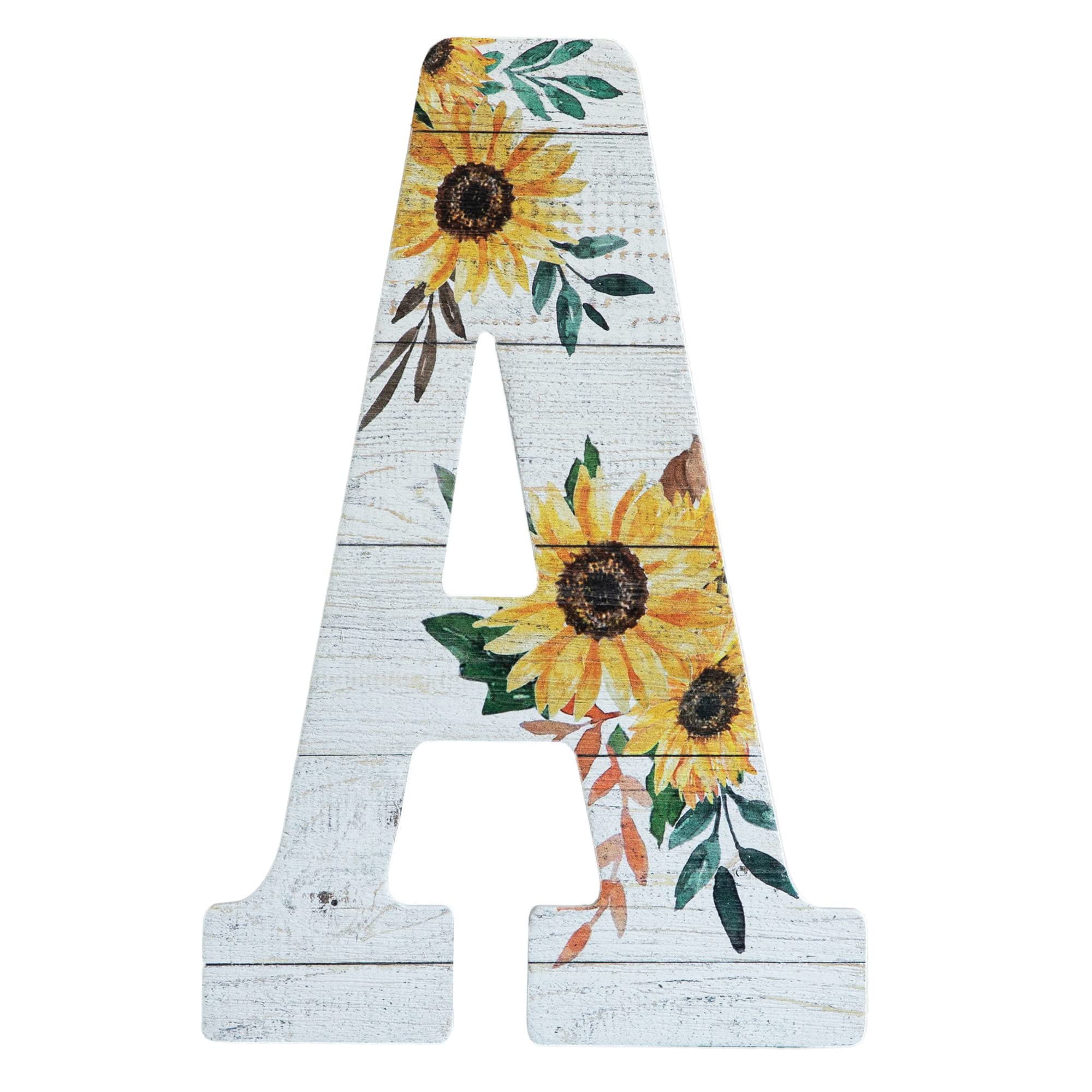 COLLECTIVE HOME - 12" Wood Letters for Wall Decor, Rustic Wall Sign, Decorative Hanging Alphabet Signs, House Number, Decorations for Wedding Birthday Housewarming Party, Washed White, Sunflower (A)