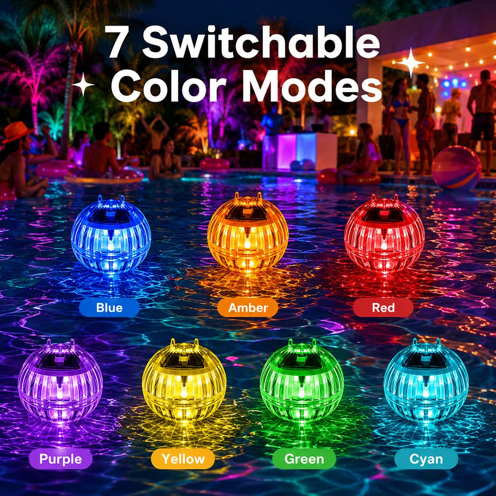 4 Pezzi Lampade Piscina Solari, Lampada Piscina Galleggiante Solare, Luce Solare per Piscina Galleggiante, Accessori per Illuminazione per Piscine, Stagni, Fontane e Fiori da Giardino
