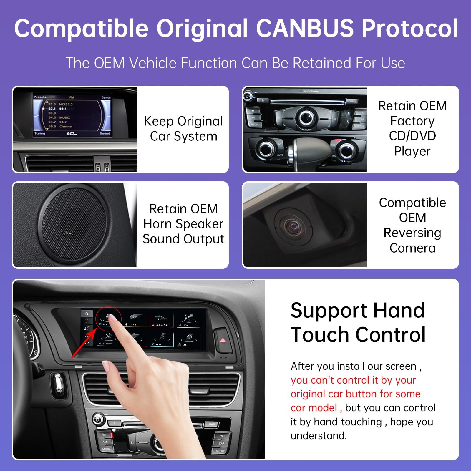 Road Top Radio de Coche Pantalla Táctil 8,9 Pulgadas Inalámbrica CarPlay Android Auto para Audi A4 2009-2015
