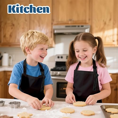 Miniatura 5 de 45 delantales infantiles a granel con bolsillos para niñas y niños, delantal de chef ajustable para cocinar pintura, 6-12 años (blanco, L)