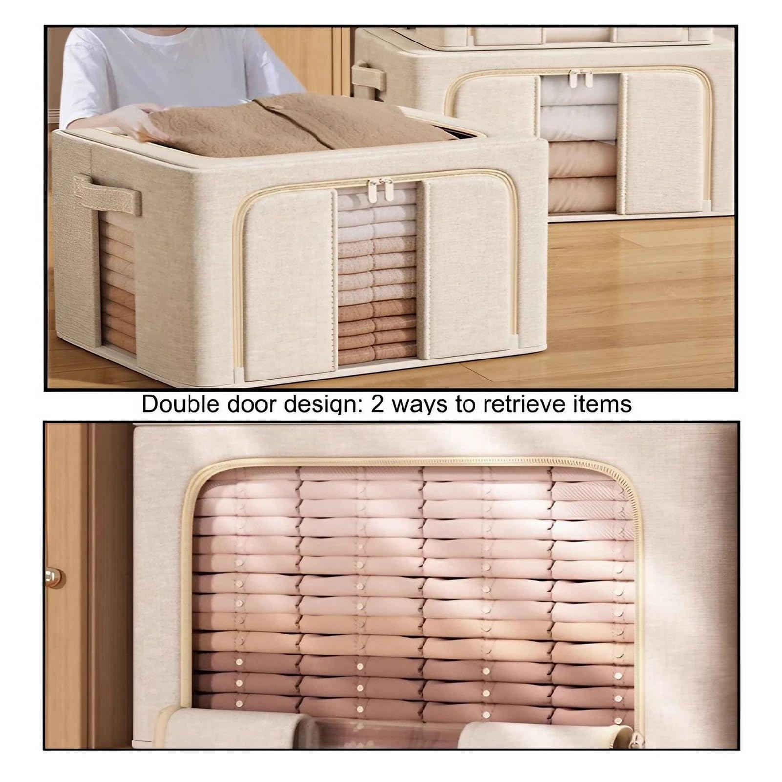 Aufbewahrungstasche für Kleidung Faltbar, Kleiderbox mit Deckel Wasserdicht, Organizer aus Stoff für Kleiderschrank, Aufbewahrungsbox für Bettwäsche(60 x 42 x 40 cm)