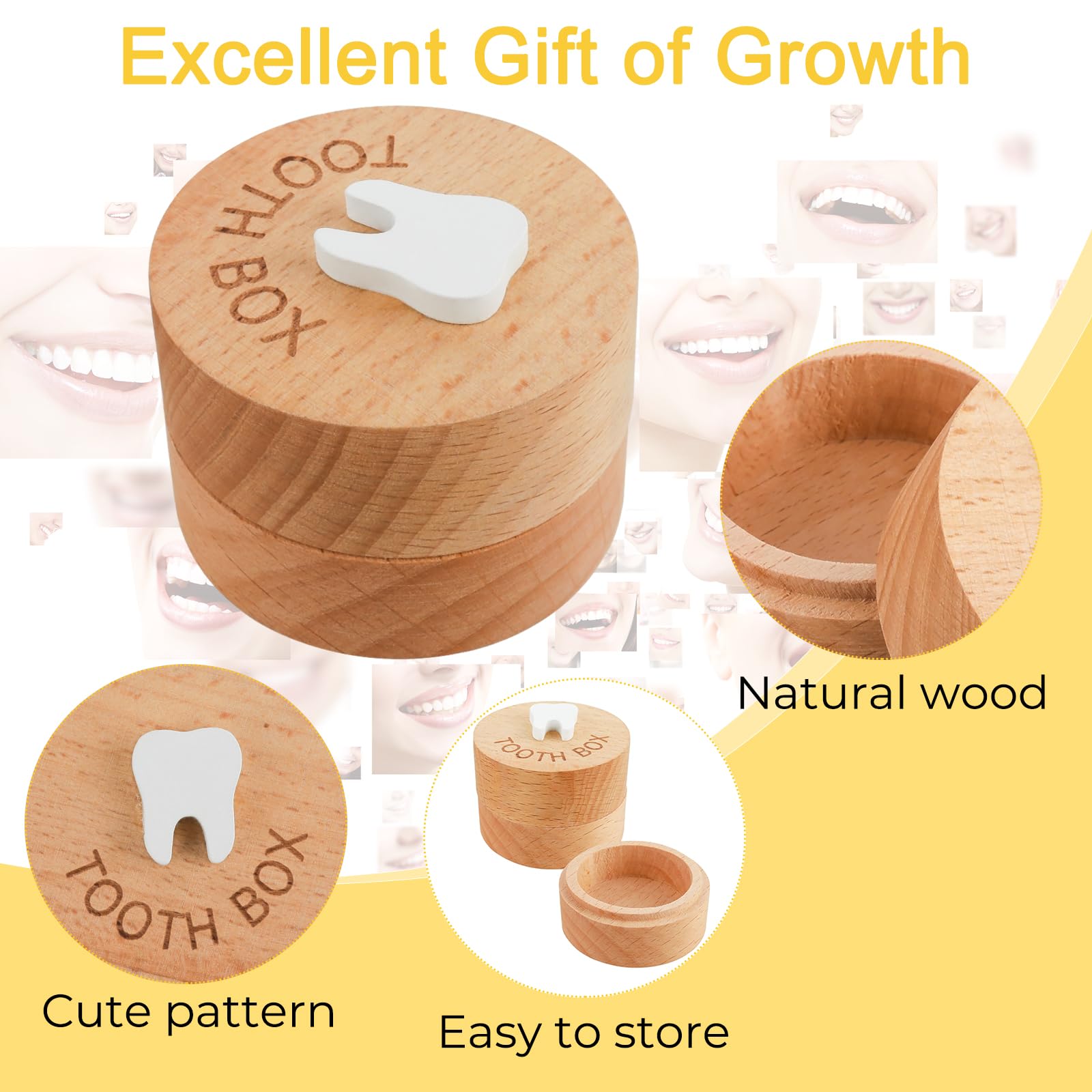 Tyqour Tooth Fairy Box for Girls 3D Wooden Carved Tooth Keepsake Storage Boxes for Kids First Lost Teeth Souvenir Dropped Holder for Kids Teeth Box Gift for Little Girl or Boy - Image 3