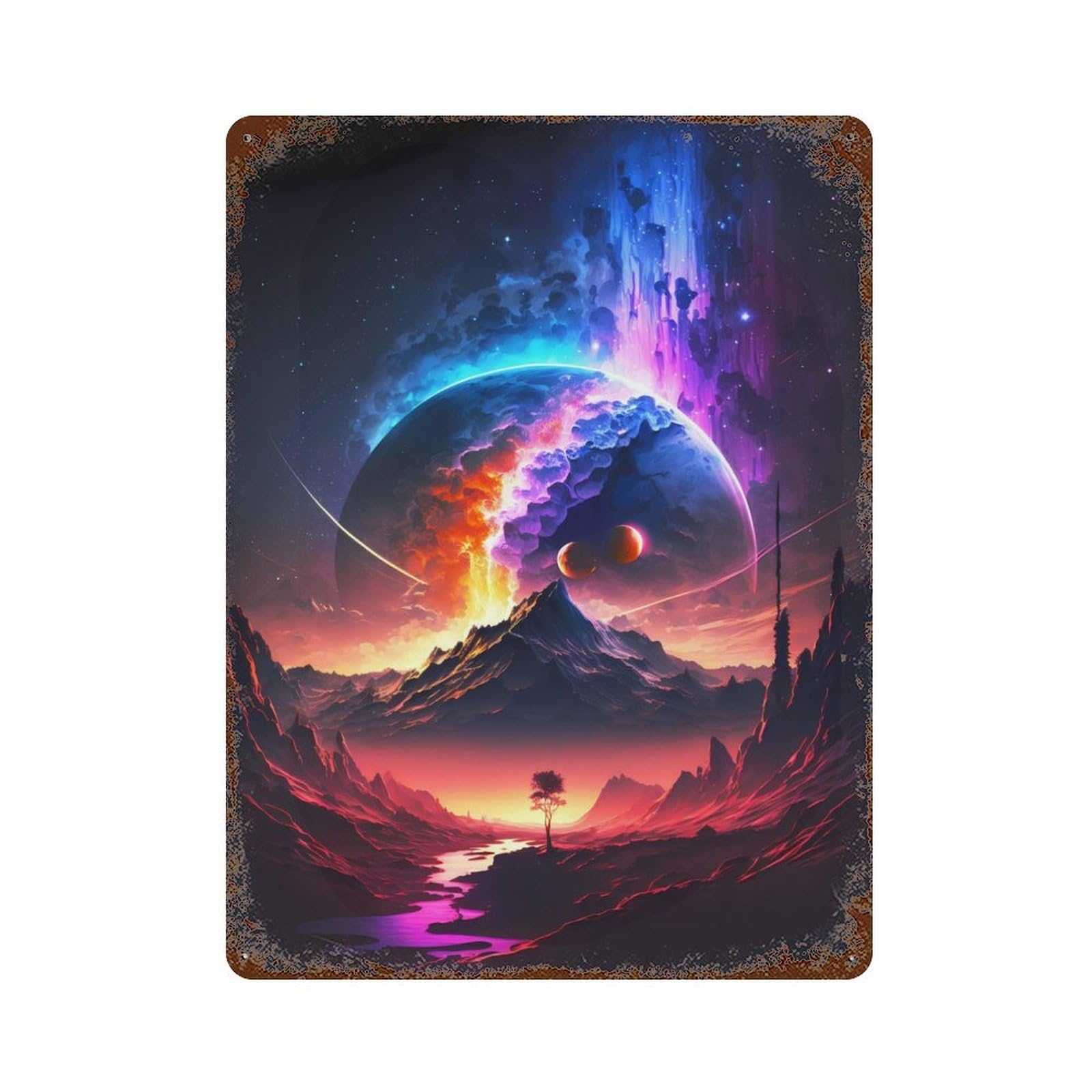Twilight on New Planet Vintage Rust Metal Sign 15.7"x11.8", Classic Wall Plaque for Basement, Hobby Room And Garage Decor