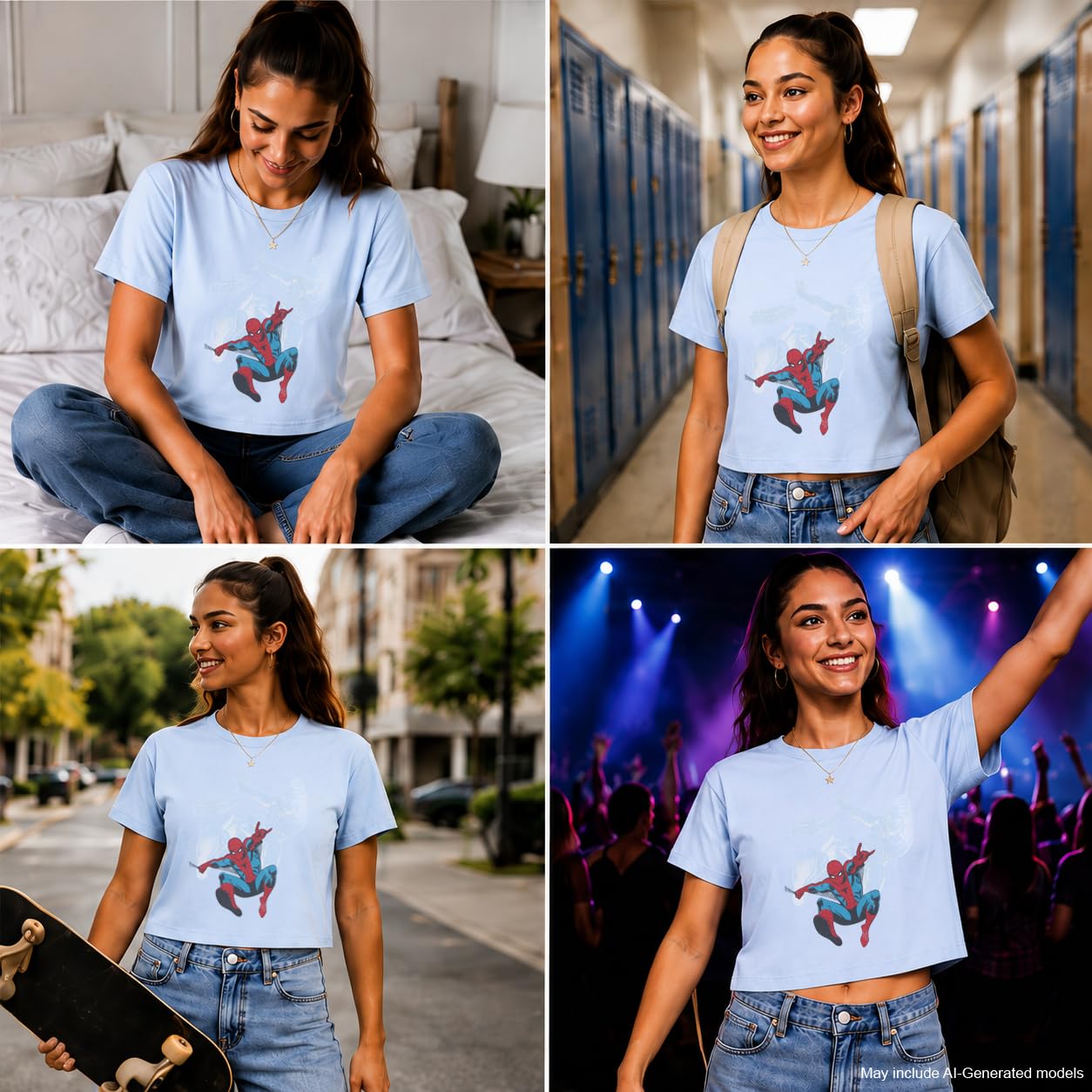 Marvel Spider-Man damskie koszulki z grafiką - przycięta koszulka niemowlęca, tank top i pełna długość okrągły dekolt koszulki z grafiką retro dla kobiet | Miękka mieszanka bawełny i poliestru, luźny krój na co dzień, oddychający komfort do noszenia na co