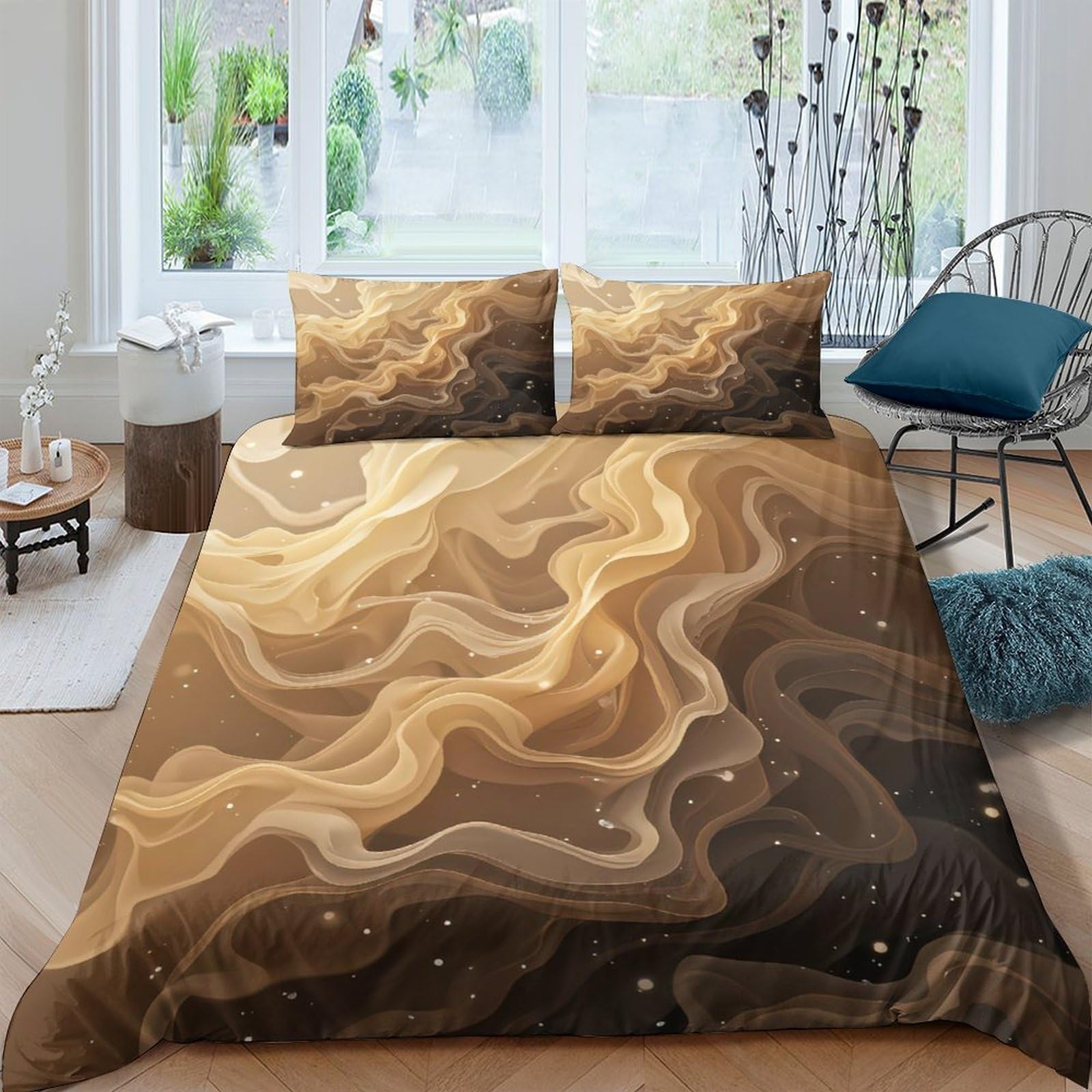Ctjqhvkz Style-6 3D Printed Golden Swirl Fitted Sheet Microfiber Soft Brown Marble Mattress Cover For Bedroom Guest Room Decor Single（135X200cm）