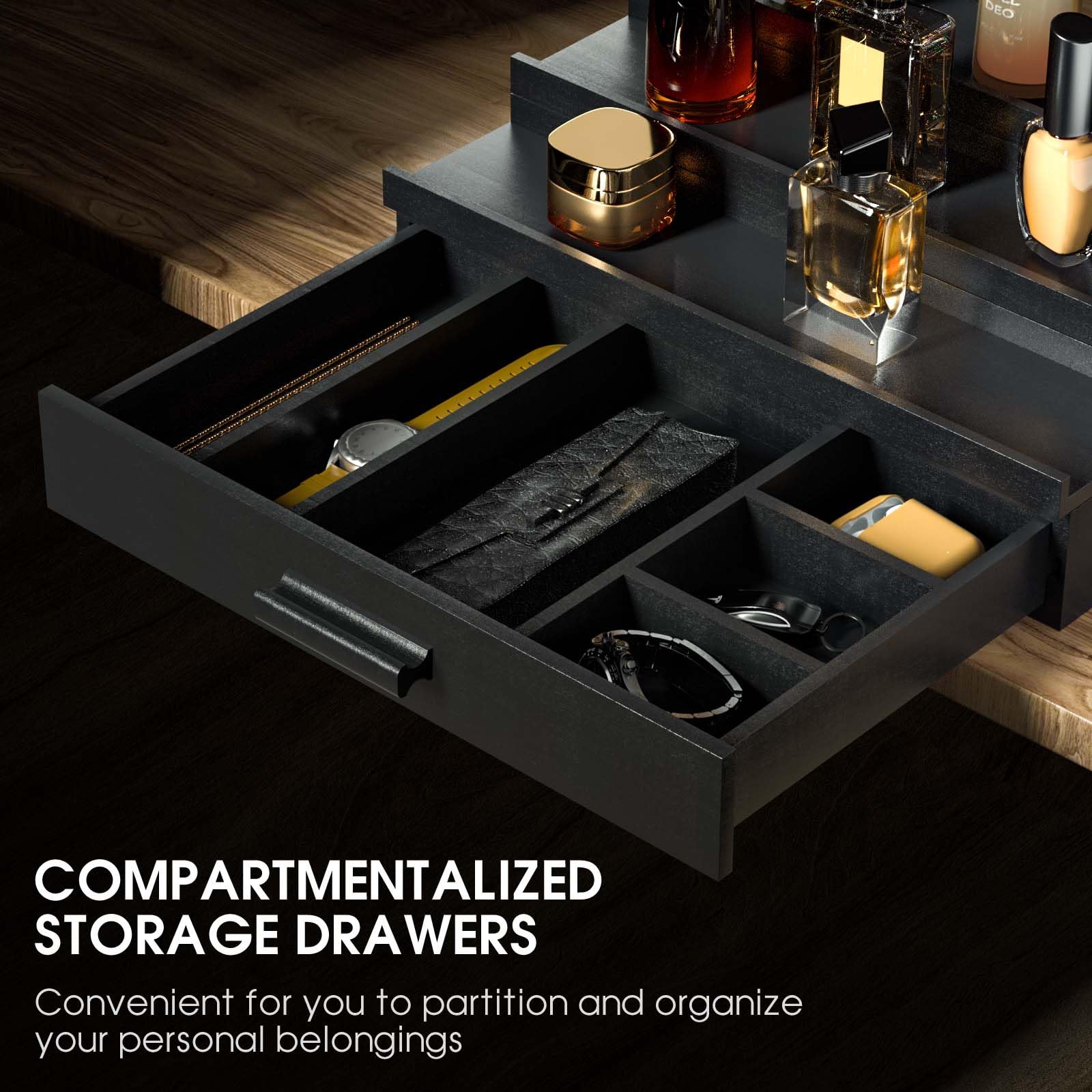 Sephyroth Cologne Organizer for Men 3 Tier of Elevated Cologne Display Shelf with Drawer Storage Perfume Organization and Storage Display Risers,Great Gift for Man(Black)