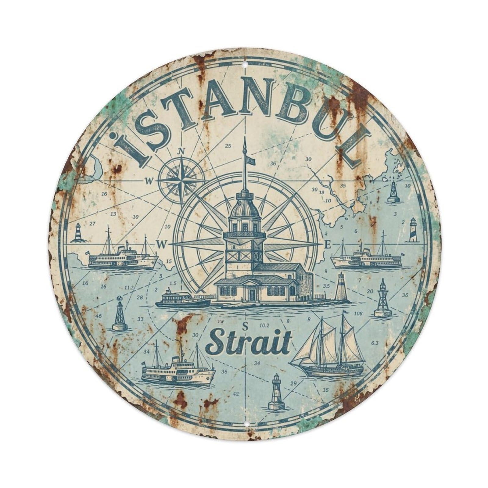 Vintage Travel Istanbul Turkey Strait Vintage Metal Tin Sign Plaque Wall Decor for Cafe, Club Bar, Office, Garden Metal Poster 8x8Inch