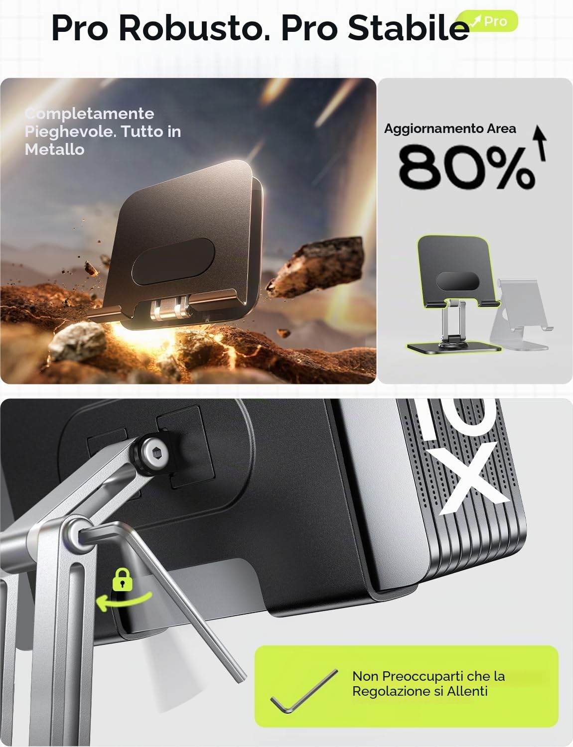 LISEN Supporto Tablet iPad da Tavolo per Kindle Paperwhite 2025, Supporto iPad 11 10 Generazione 12.9”