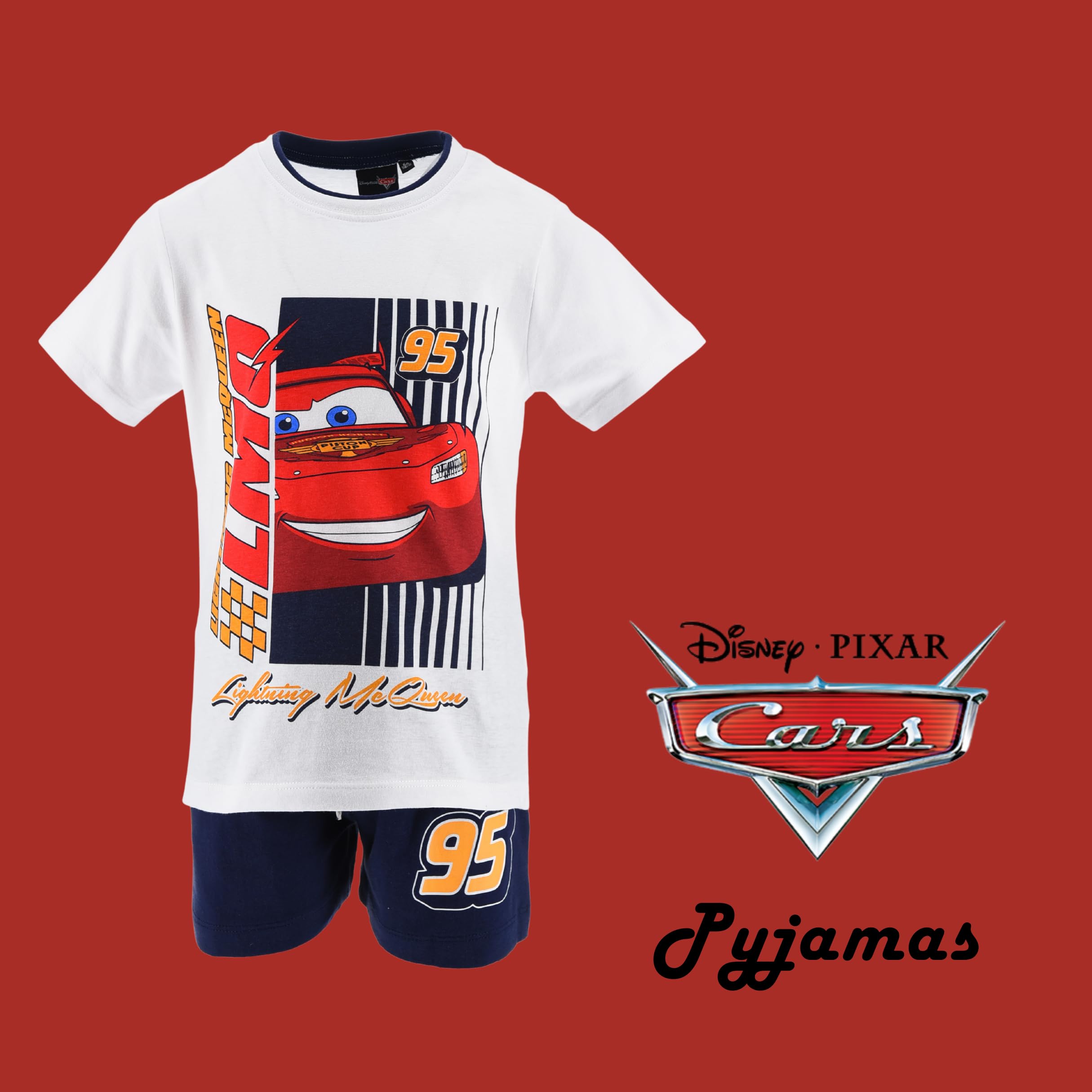 Disney Pixar Cars T-Shirt e Pantaloncini per Ragazzi, Pigiama 2 Pezzi per Bambino Design Lightning McQueen, Taglie 3 a 6 Anni