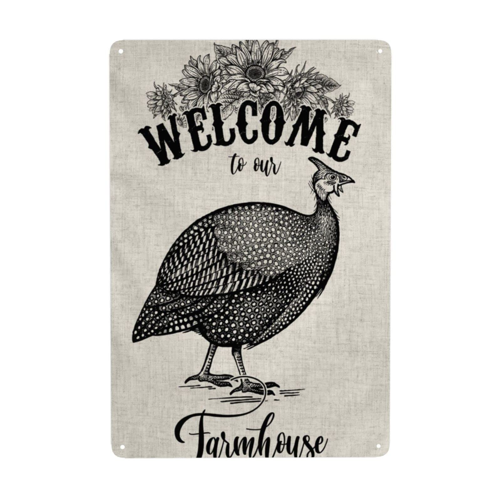 Homeoanimal Guinea Fowl Tin Sign Vintage Plaque Metal Poster Wall Decor For Home Kitchen Garage Bar Pub Art Decor Wall Poster Gift 8X12 Inches