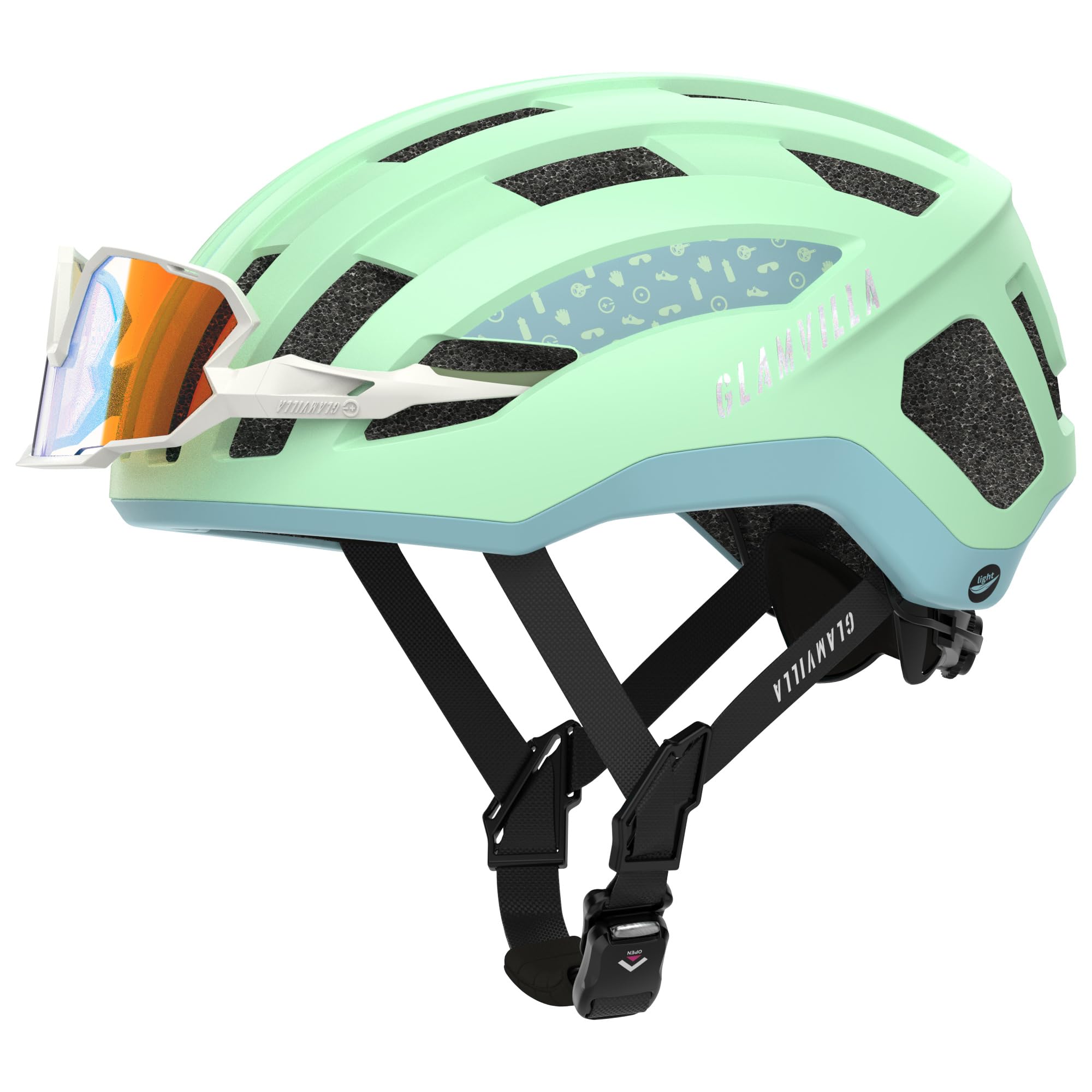 GLAMVILLA Rennradhelm für Damen und Herren City Trekking Fahrradhelm Professioneller Wettkampf ultra leichter belüfteter Fahrradhelm mit Magnetschnalle zum Platzieren von Brillen (MintGrün, M(54-57cm)