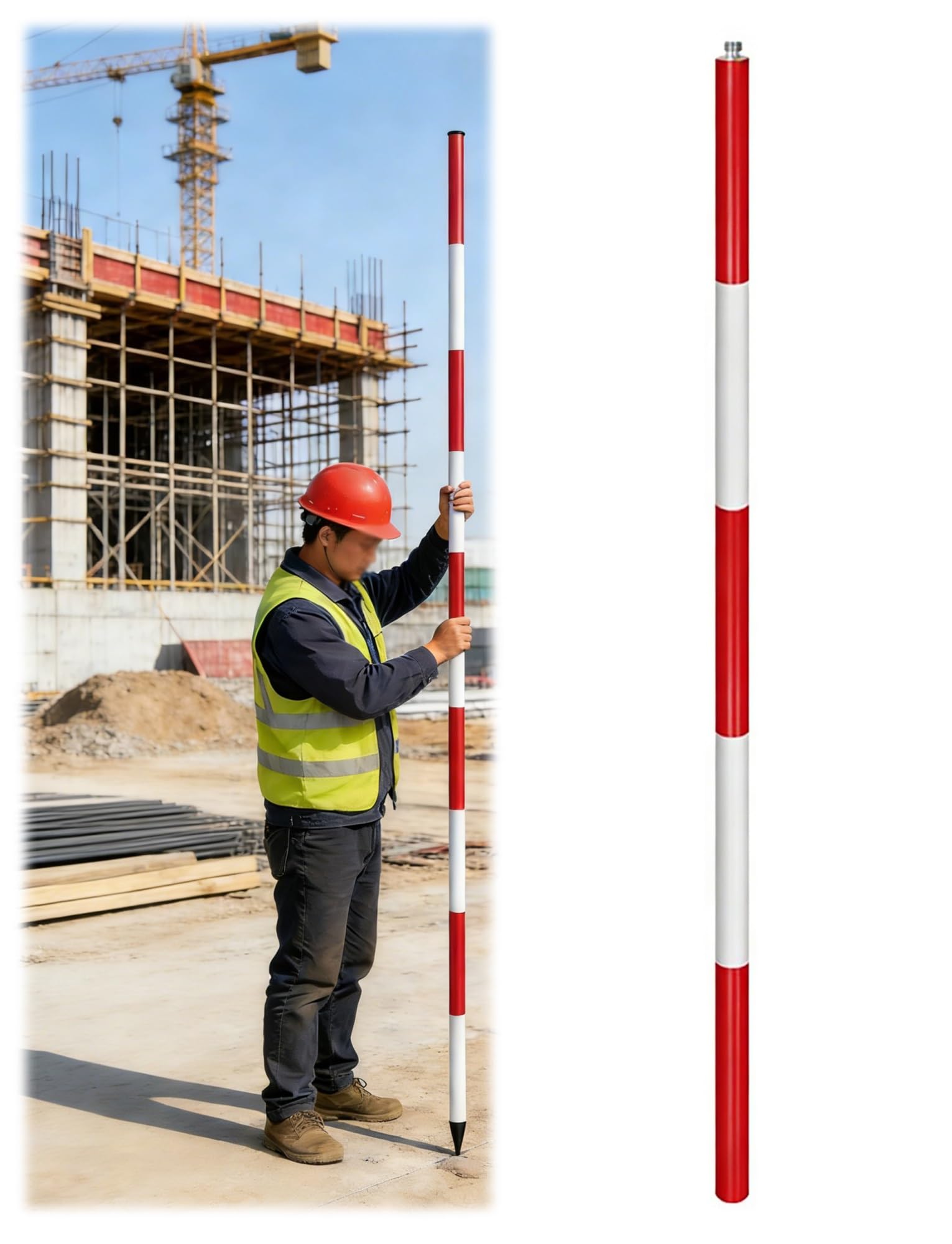 AMZBNEIDI Duty Alummsurvey Pole, Survey Rod Detachable Aluminum Range Pole Carry Bag Centering Rod Multiple Sizes(Thick,Middle Section)