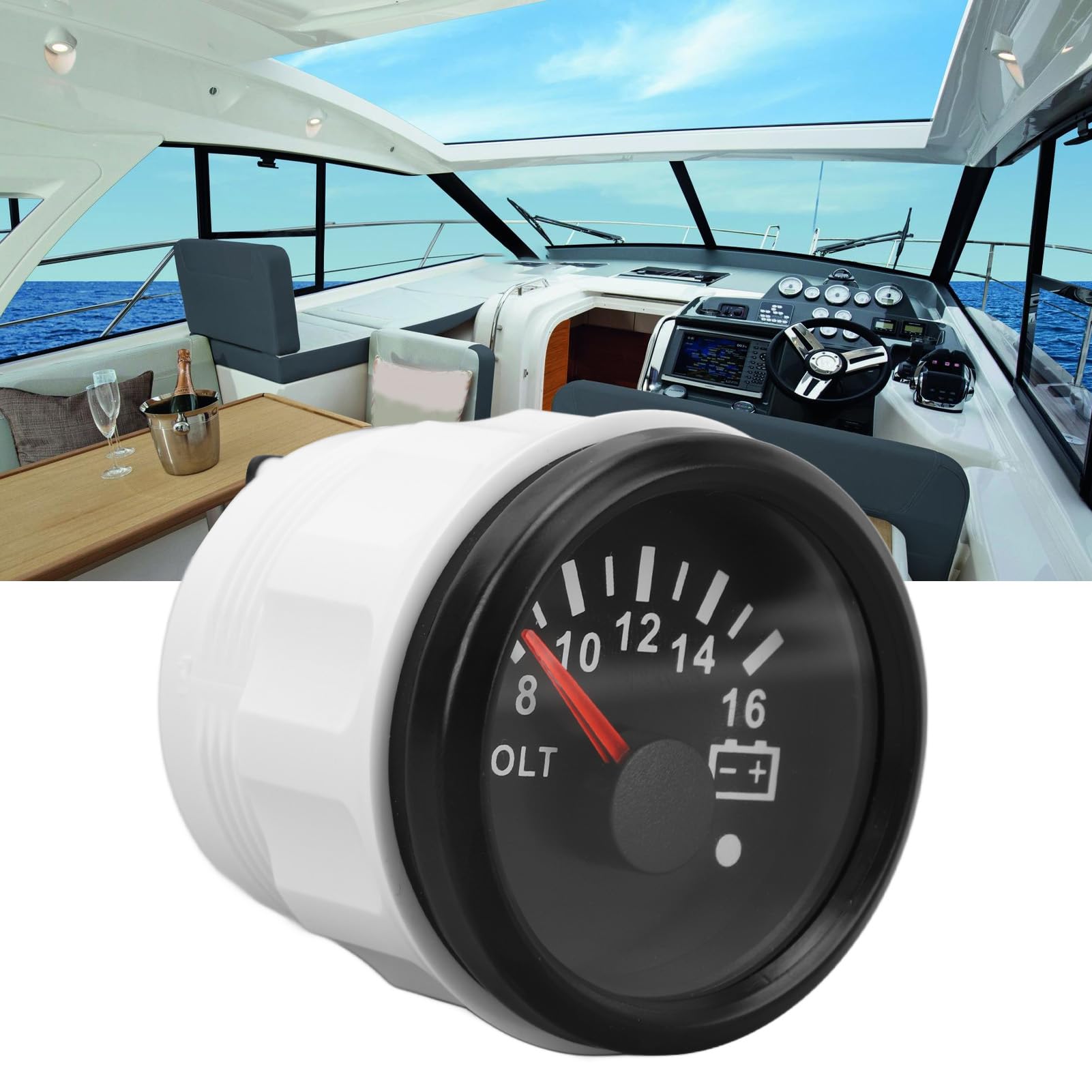 Voltmeter Für Boote, 52 Mm, DC 9 Bis 32 V, Zeigerspannungsmesser Mit Bunter Hintergrundbeleuchtung Für Wohnmobile, Yachten, Fischerboote, Schiffe(Schwarz)