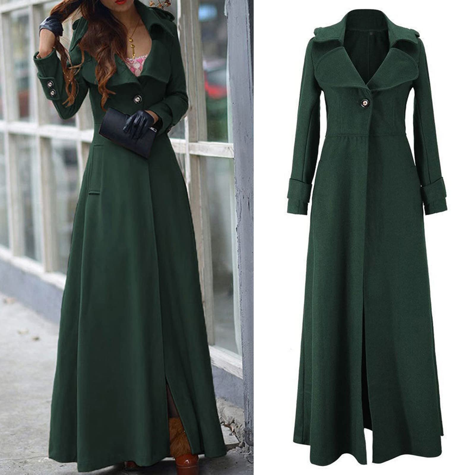 Ansenesna Wollmantel Damen Winter Lang Tailliert Winterjacke Warm Wolle Lange Wintermantel Elegant Jacke Mantel Frauen A-Linie Wolljacke Knöpfe Damen-Mäntel Ohne Kapuze Trenchcoat