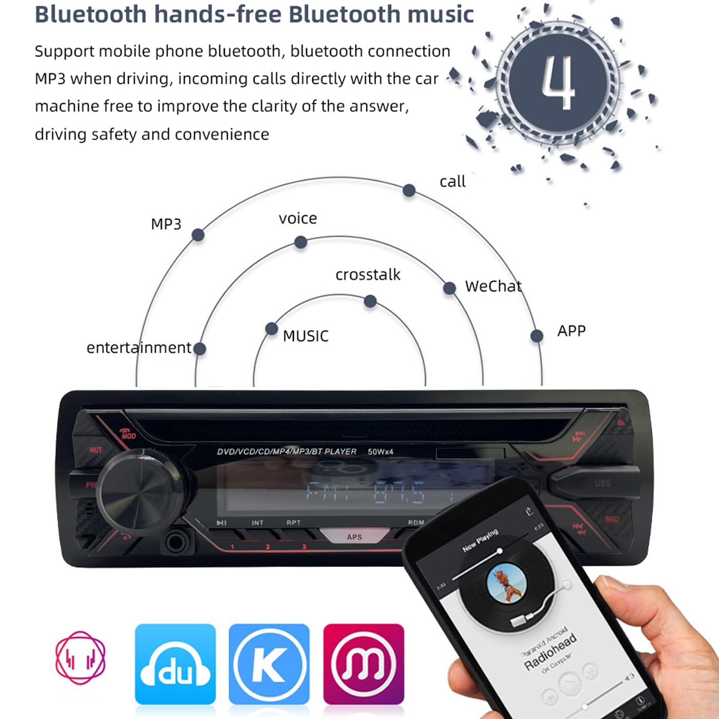 Radio de Coche 1 DIN Bluetooth MP3 estéreo Panel Desmontable Autoradio FM AUX IN USB Tarjeta SD DVD CD Reproductor de música