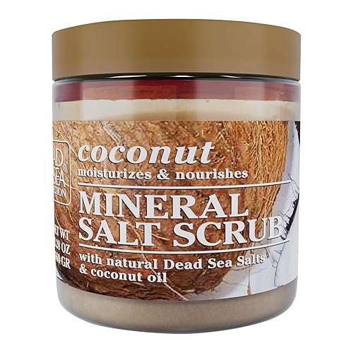 Dead Sea Collection Exfoliante corporal de sal de coco, grande, 23.28 onzas, con aceites orgánicos y minerales naturales del mar muerto
