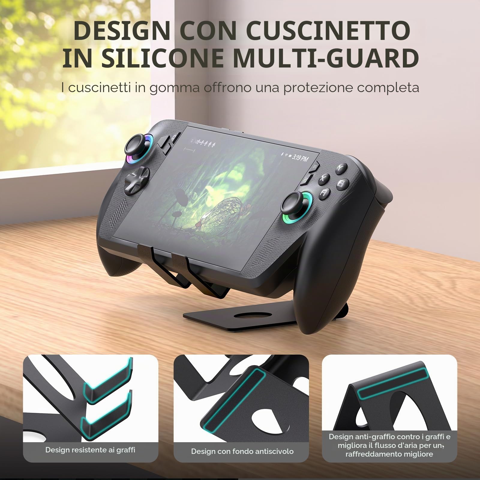 Supporto da Scrivania per ROG Xbox Ally X/ROG Xbox Ally/PS Portal/Steam Deck/MSI Claw/Switch 2/Legion Go,Base Staffa da Scrivania in Metallo per Console Portatile da Gioco Handheld,Nero