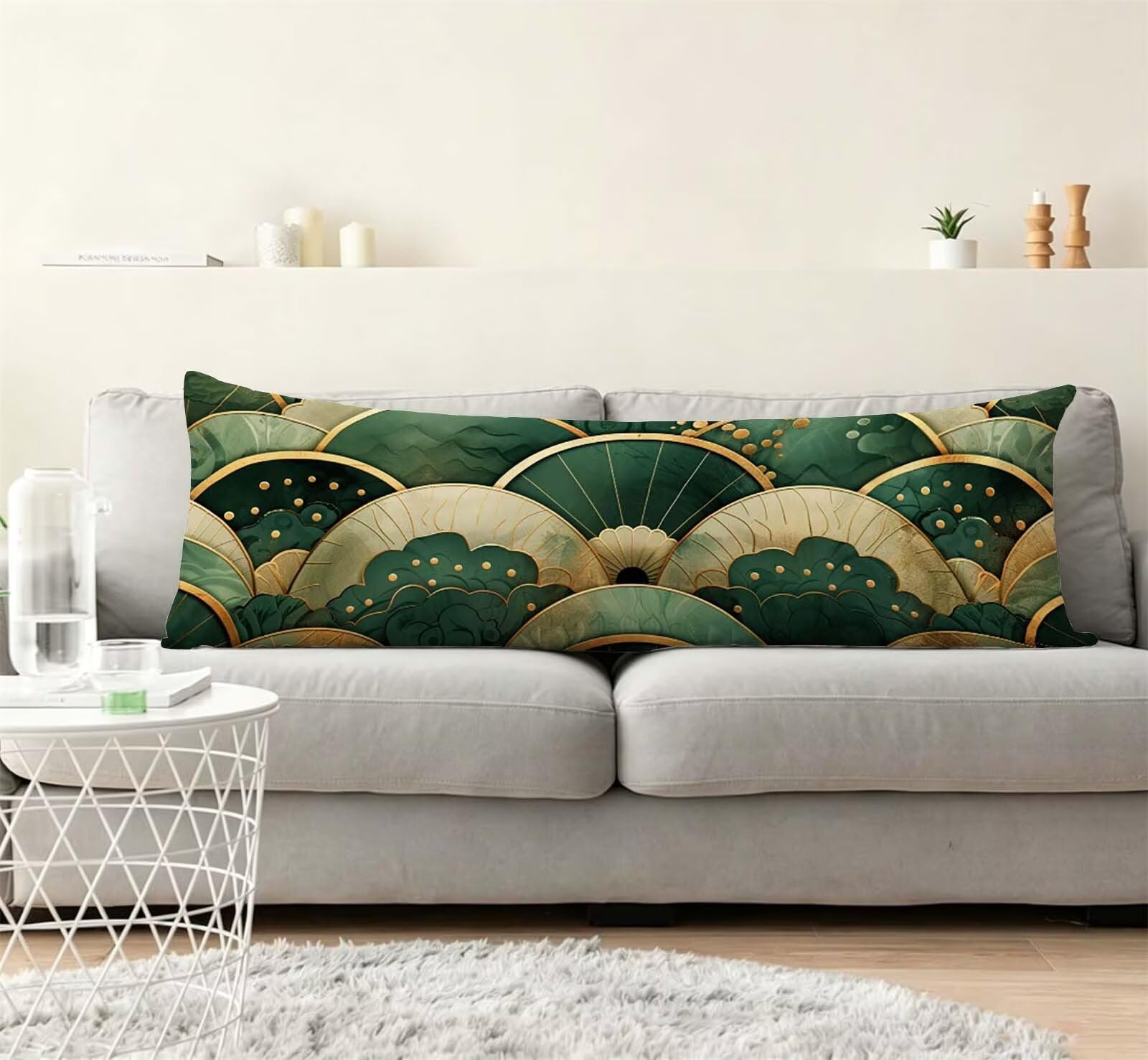Verde-3 Federe Cuscino Letto 55x160 cm, Grande Cuscini per Divano Velluto, | Doppia Faccia Stampa, Abstract-2 Fodera per Cuscino Decorativa, con Cerniera, Cuscino per Dormire Sul Fianco j-360