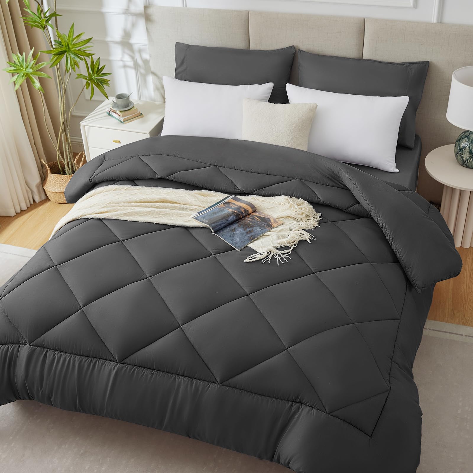 WAVVE Piumone Letto Matrimoniale 450 gr/mq Invernale 220x240 cm - Piumino Caldissimo 240x220, Trapunta 220 x 240 cm in Microfibra Sintetica, Grigio